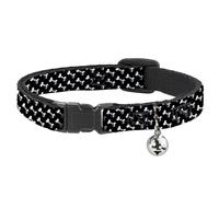 Cat Collar Breakaway with Bell Dog Bone Black/White NARROW Fits 8.5-12"