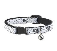 Cat Collar Breakaway with Bell Dog Bone White/Black NARROW Fits 8.5-12"
