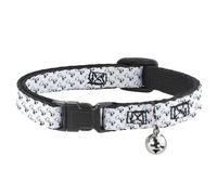 Cat Collar Breakaway with Bell Dog Bone White/Black NARROW Fits 8.5-12"