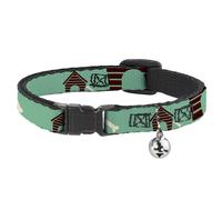 Cat Collar Breakaway with Bell Dog House & Bone Turquoise/Brown NARROW Fits 8.5-