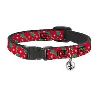 Cat Collar Breakaway with Bell Festive Holiday Christmas Trees Scattered Red/Mul
