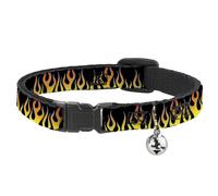 Cat Collar Breakaway with Bell Flames Black/Yellow/Orange NARROW Fits 8.5-12"