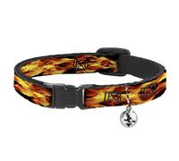 Cat Collar Breakaway with Bell Flames Vivid Black/Orange NARROW Fits 8.5-12"