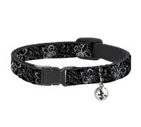 Cat Collar Breakaway with Bell Fleur-de-Lis Outline w/Filigree Black/Gray NARROW