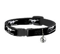 Cat Collar Breakaway with Bell Ford Mustang Black/White Logo REPEAT NARROW Fits
