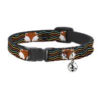Cat Collar Breakaway with Bell Fox Face/Stripes Black/Multi Color NARROW Fits 8.