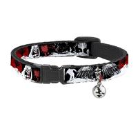 Cat Collar Breakaway with Bell Fright Night Black/White/Red NARROW Fits 8.5-12"