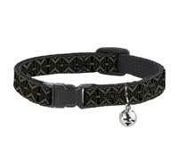 Cat Collar Breakaway with Bell Geometric7 Black/Olive NARROW Fits 8.5-12"