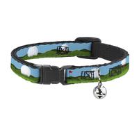 Cat Collar Breakaway with Bell Golf Course/Balls/Holes Blues/Greens NARROW Fits