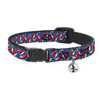 Cat Collar Breakaway with Bell Grateful Dead Steal Your Face Logo Stacked Red/Wh