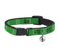 Cat Collar Breakaway with Bell Green Lantern Logo Green/White NARROW Fits 8.5-12