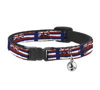 Cat Collar Breakaway with Bell Hawaii Flags Weathered Blue/Red/White NARROW Fits