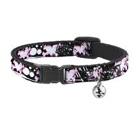 Cat Collar Breakaway with Bell Heart & Cross Bones w/Splatter Black/White NARROW