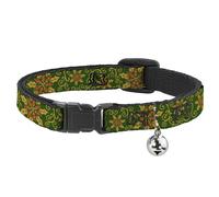 Cat Collar Breakaway with Bell Holiday Holly Green/Gold/Red NARROW Fits 8.5-12"