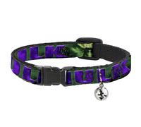 Cat Collar Breakaway with Bell HULK Face CLOSE-UP/Action Pose Greens/Purples NAR