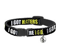 Cat Collar Breakaway with Bell I GOT HATERS EVERYWHERE Black/White/Yellow NARROW