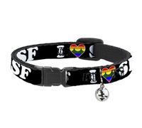 Cat Collar Breakaway with Bell I "HEART BRIDGE" SF Black/White/Rainbow NARROW Fi