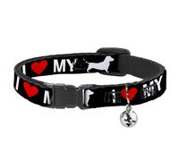 Cat Collar Breakaway with Bell I "HEART" MY "WIENER" Dog Silhouette Black/White/