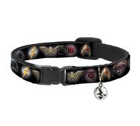 Cat Collar Breakaway with Bell Justice League 2017 6-Superhero Icons Black NARRO