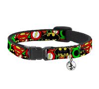 Cat Collar Breakaway with Bell Justice League Stacked Logos NARROW Fits 8.5-12"