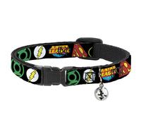 Cat Collar Breakaway with Bell Justice League Superhero Logos CLOSE-UP Black NAR