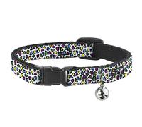 Cat Collar Breakaway with Bell Leopard White/Multi Color NARROW Fits 8.5-12"