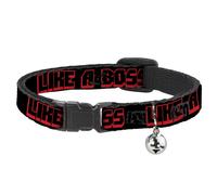 Cat Collar Breakaway with Bell LIKE A BOSS Black/Red NARROW Fits 8.5-12"