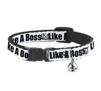 Cat Collar Breakaway with Bell LIKE A BOSS White/Black NARROW Fits 8.5-12"