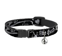 Cat Collar Breakaway with Bell Live Hard Die Young Black/White NARROW Fits 8.5-1