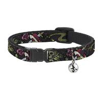 Cat Collar Breakaway with Bell Live Hard Die Young CLOSE-UP Black NARROW Fits 8.