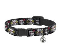 Cat Collar Breakaway with Bell Los Novios Black/Gray/White/Multi Color NARROW Fi