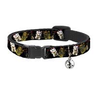 Cat Collar Breakaway with Bell Maneki Neko Lucky Cats Gold/Black/White NARROW Fi
