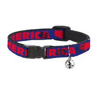 Cat Collar Breakaway with Bell 'MERICA/USA Silhouette Blue/Red NARROW Fits 8.5-1