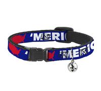 Cat Collar Breakaway with Bell 'MERICA/USA Silhouette Blue/White/Red NARROW Fits