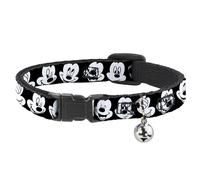 Cat Collar Breakaway with Bell Mickey Mouse Expressions CLOSE-UP Black/White NAR