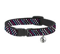 Cat Collar Breakaway with Bell Mini Stars Black/Pink/Blue/White NARROW Fits 8.5-