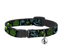 Cat Collar Breakaway with Bell Monsters Inc. Sully & Mike Poses/GRRRRR Black/Tu