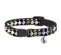 Cat Collar Breakaway with Bell Mud Flap Girl Diamonds Black/White/Multi Neon NAR