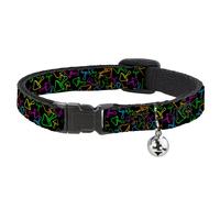 Cat Collar Breakaway with Bell Mushroom Outline Scattered Black/Multi Neon NARRO