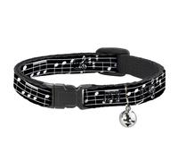 Cat Collar Breakaway with Bell Music Notes Black/White NARROW Fits 8.5-12"