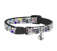Cat Collar Breakaway with Bell Music Notes Stars White/Black/Multi Color NARROW