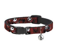 Cat Collar Breakaway with Bell Nightmare Before Christmas Jack Poses/Bats Red St