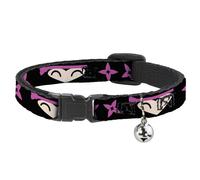 Cat Collar Breakaway with Bell Ninja Star Black/Pink NARROW Fits 8.5-12"