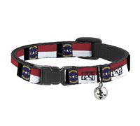Cat Collar Breakaway with Bell North Carolina Flag/Black NARROW Fits 8.5-12"