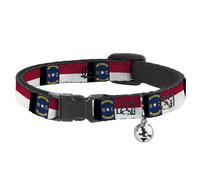 Cat Collar Breakaway with Bell North Carolina Flag Distressed/Black NARROW Fits