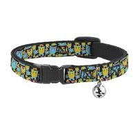 Cat Collar Breakaway with Bell Owls w/Outline Black/Multi Neon NARROW Fits 8.5-1
