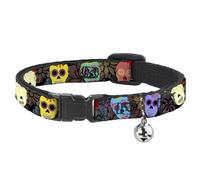 Cat Collar Breakaway with Bell Painted Sugar Skulls & Flowers Collage NARROW Fit