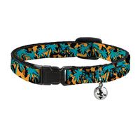 Cat Collar Breakaway with Bell Palm Tree Silhouette Leopard Brown/Turquoise NARR