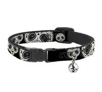 Cat Collar Breakaway with Bell Panda Bear Sugar Skull Black/White NARROW Fits 8.
