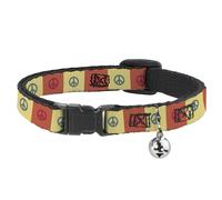 Cat Collar Breakaway with Bell Peace Blocks Red/Yellow/Blue NARROW Fits 8.5-12"